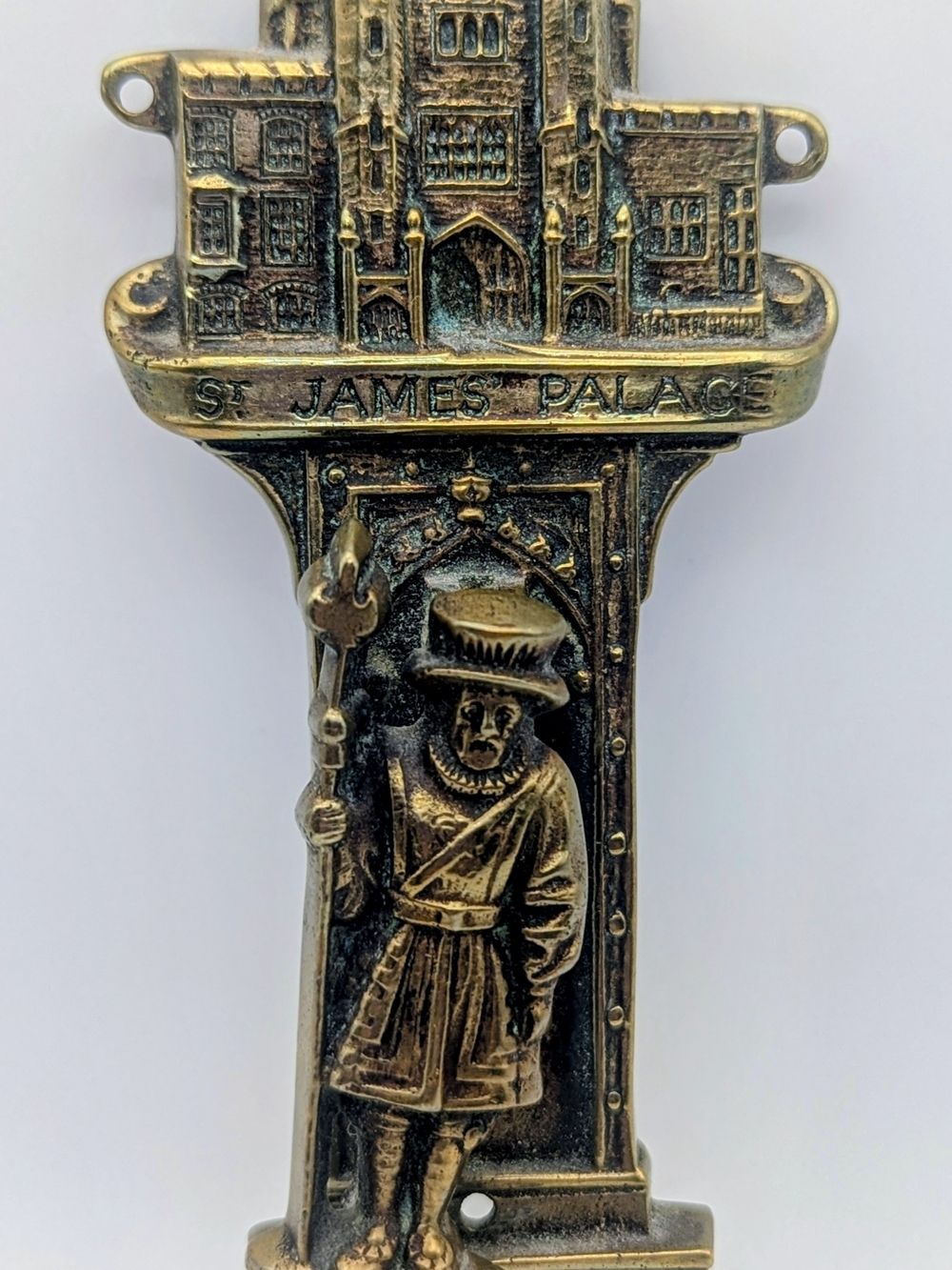 Vintage St. James Palace Brass-Patina Decorative Wall Knocker